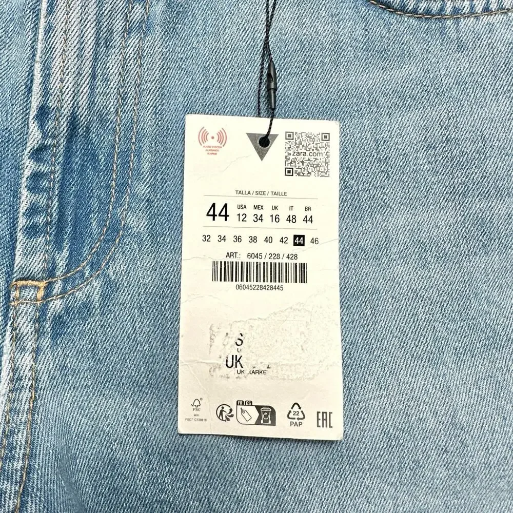 Zara | Women | Wide Leg Mid Rise Full Length Distressed Denim Jeans | Sz 12